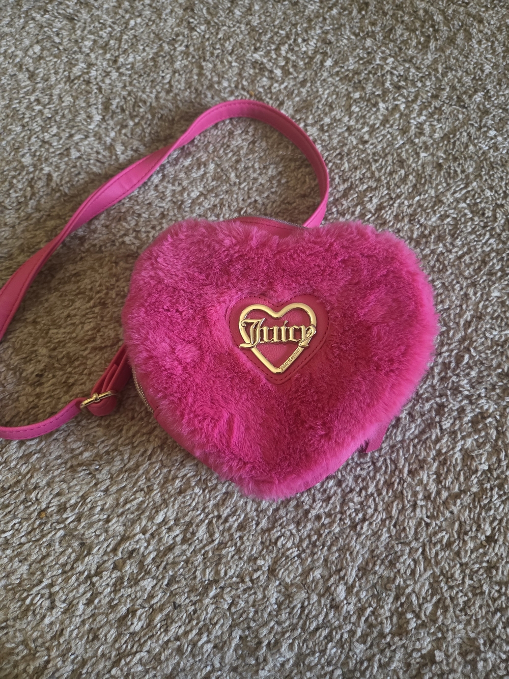Juicy Couture Hot Pink Heart-Shaped Faux Fur Crossbody Bag